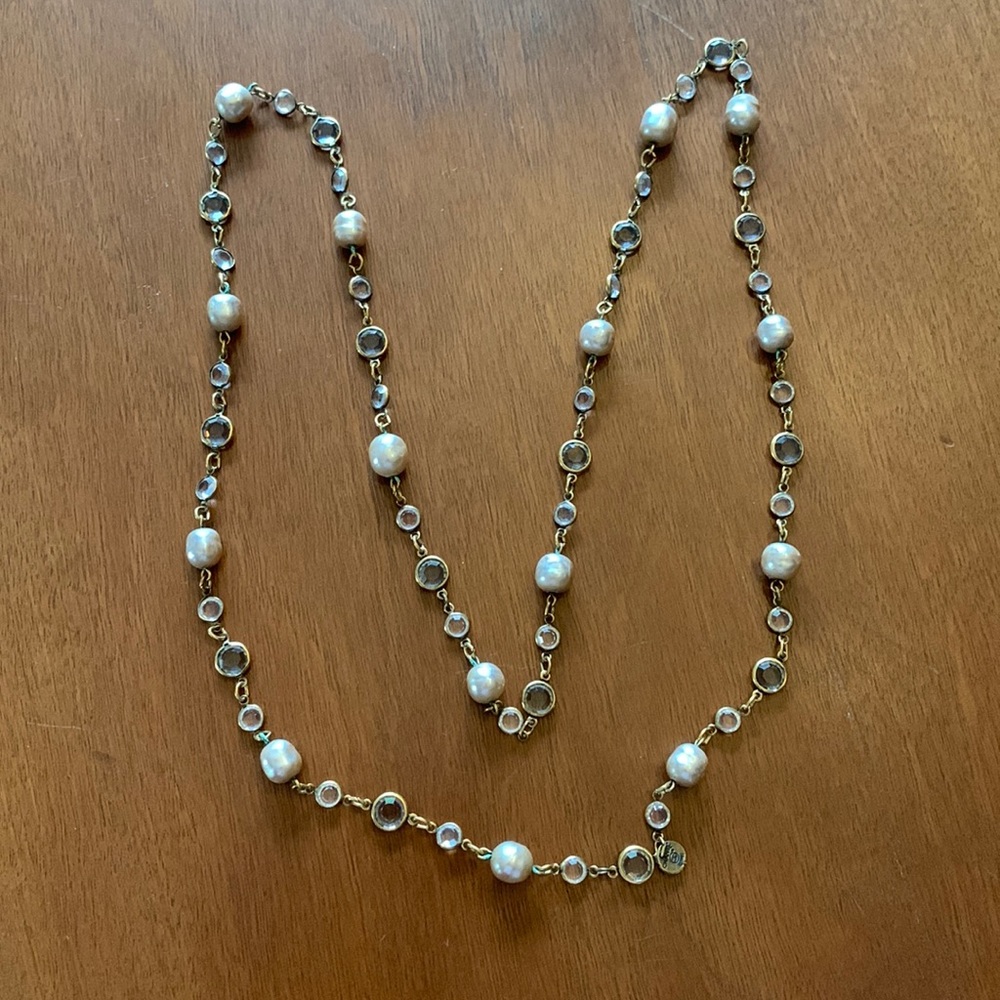 Chanel necklace circa 1980. Gold-plated chain/Smokey quartz crystals/faux pearls